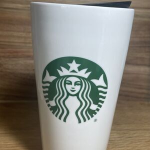 STARBUCKS White Ceramic Travel Tumbler Mermaid logo check order Lid Coffee Mug